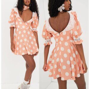 NEW FOR LOVE AND LEMONS RAISA POLKA DOT MINI DRESS IN ORANGE SIZE S